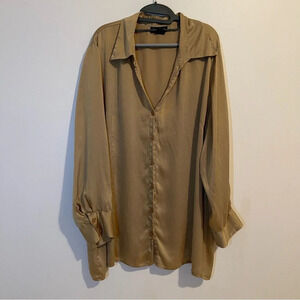 Ashley Stewart 100% silk button up long sleeve gold collar size 24W